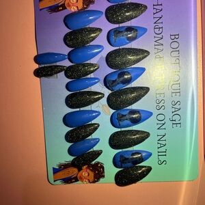 Boutique Sage Blue and Black Press-On Nails